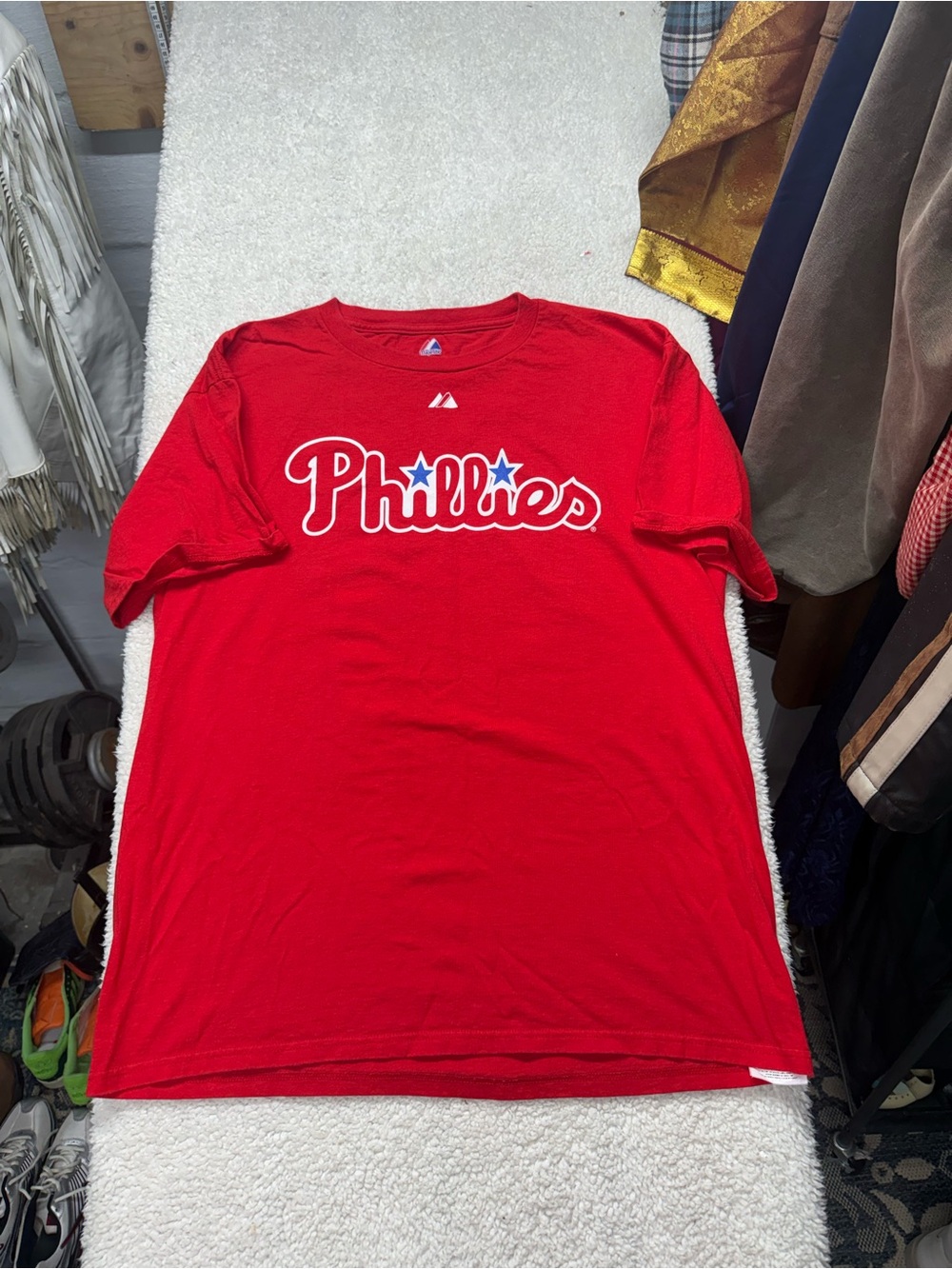 Philadelphia Phillies #34 HALLADAY Red Logo T-Shirt Jersey Majestic size Large